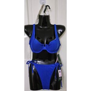 #66 MSRP $36-NWT WILD FABLE COBALT BLUE RIBBED UNDERWIRE BIKINI SET ♡SIZE S-4-6♡